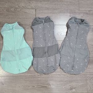 3 x Happiest baby sleepea swaddles sleep sacks Mint and Gray Star Print